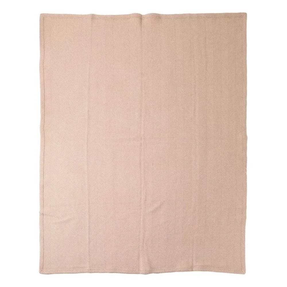 100% Wool Tan and Ivory Soft Herringbone Throw Blanket 53"x69" - Picture 9 of 13